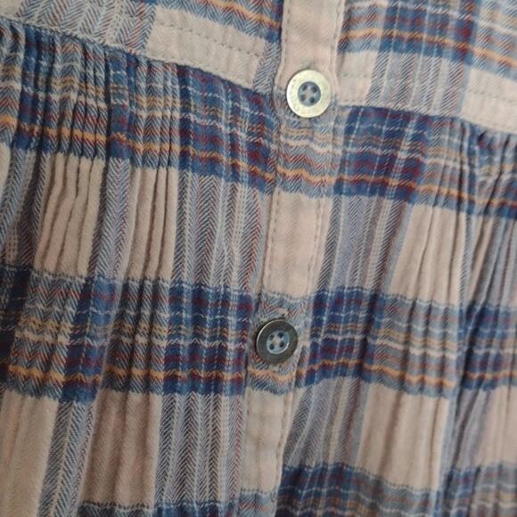 Free People Jessi Plaid Top Grey Combo Balloon Sleeves Oversized Size XS Cotton - Picture 7 of 15